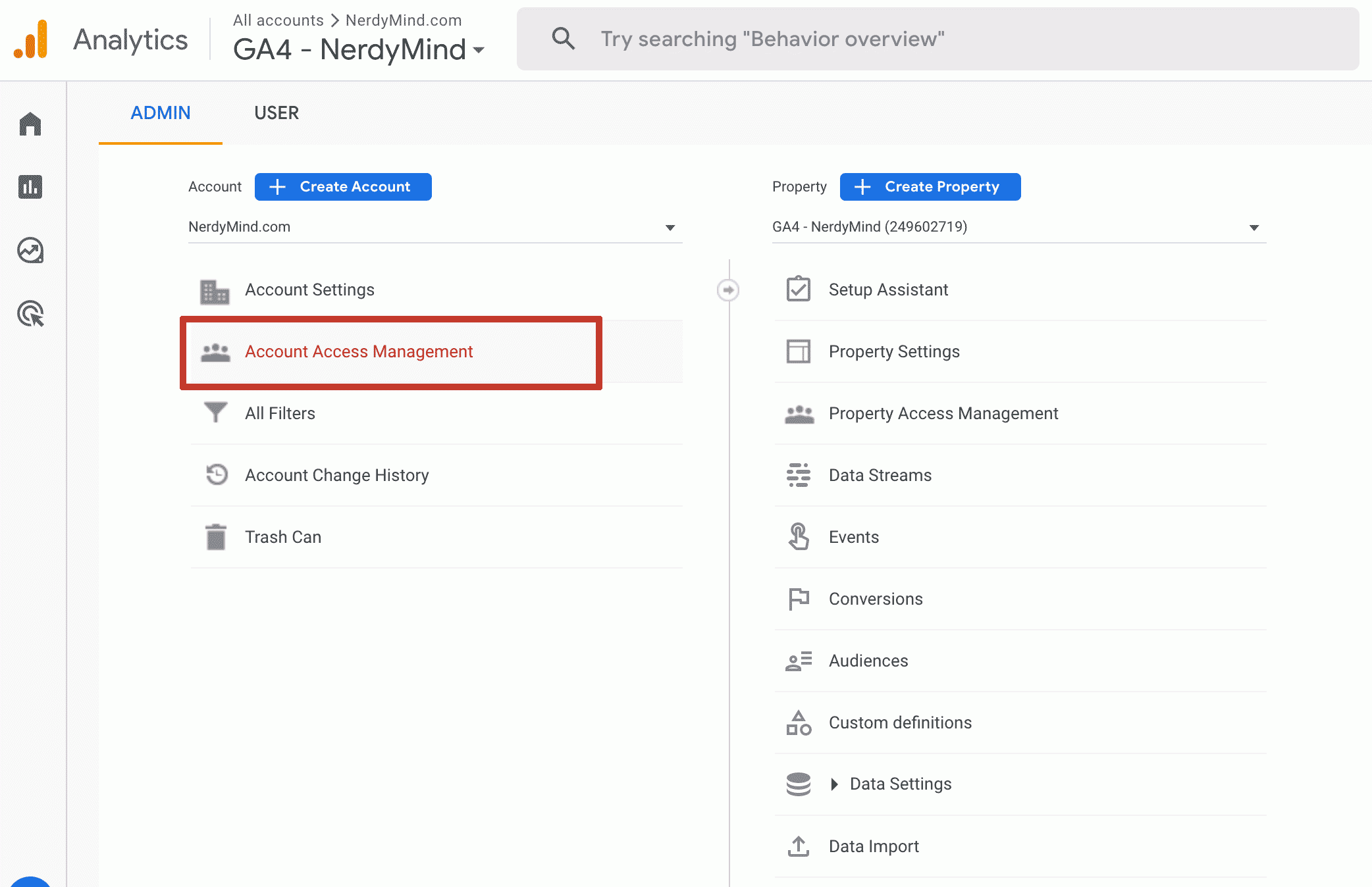 Account Access Management Link