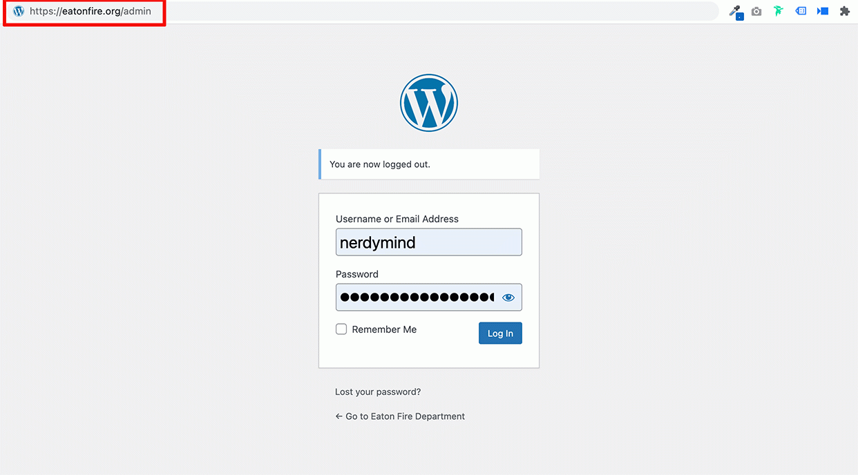 Logging into WordPress